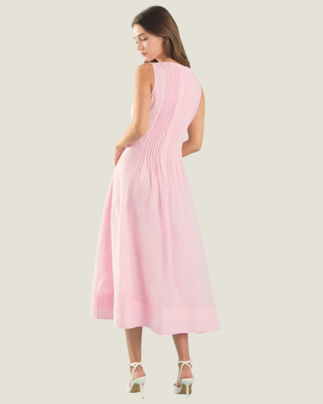 The Gemma: Pink Pintuck Midi Dress