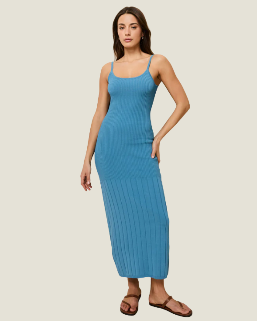 The Noel: Solid & Striped French Blue Dress