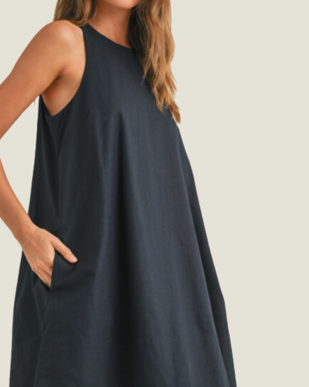 Navy Sleeveless A Line Mini Dress with Pockets