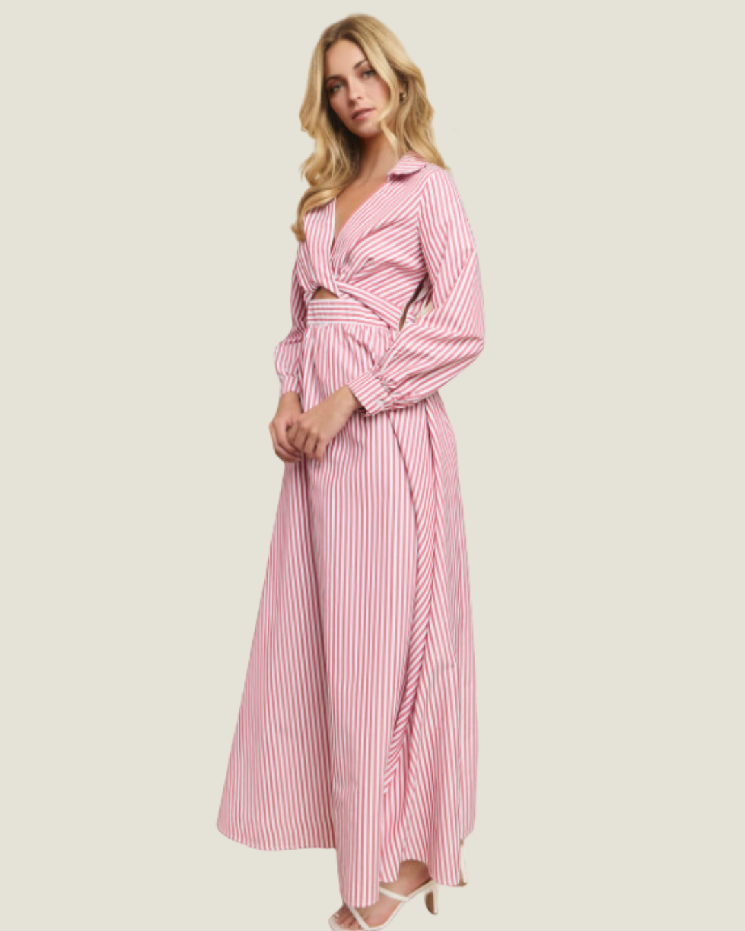 The Lemi: Collared Stripe Long Sleeve Midi Dress