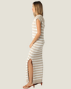 The Tracey: Sleeveless Oatmeal Stripe Knit Midi Dress