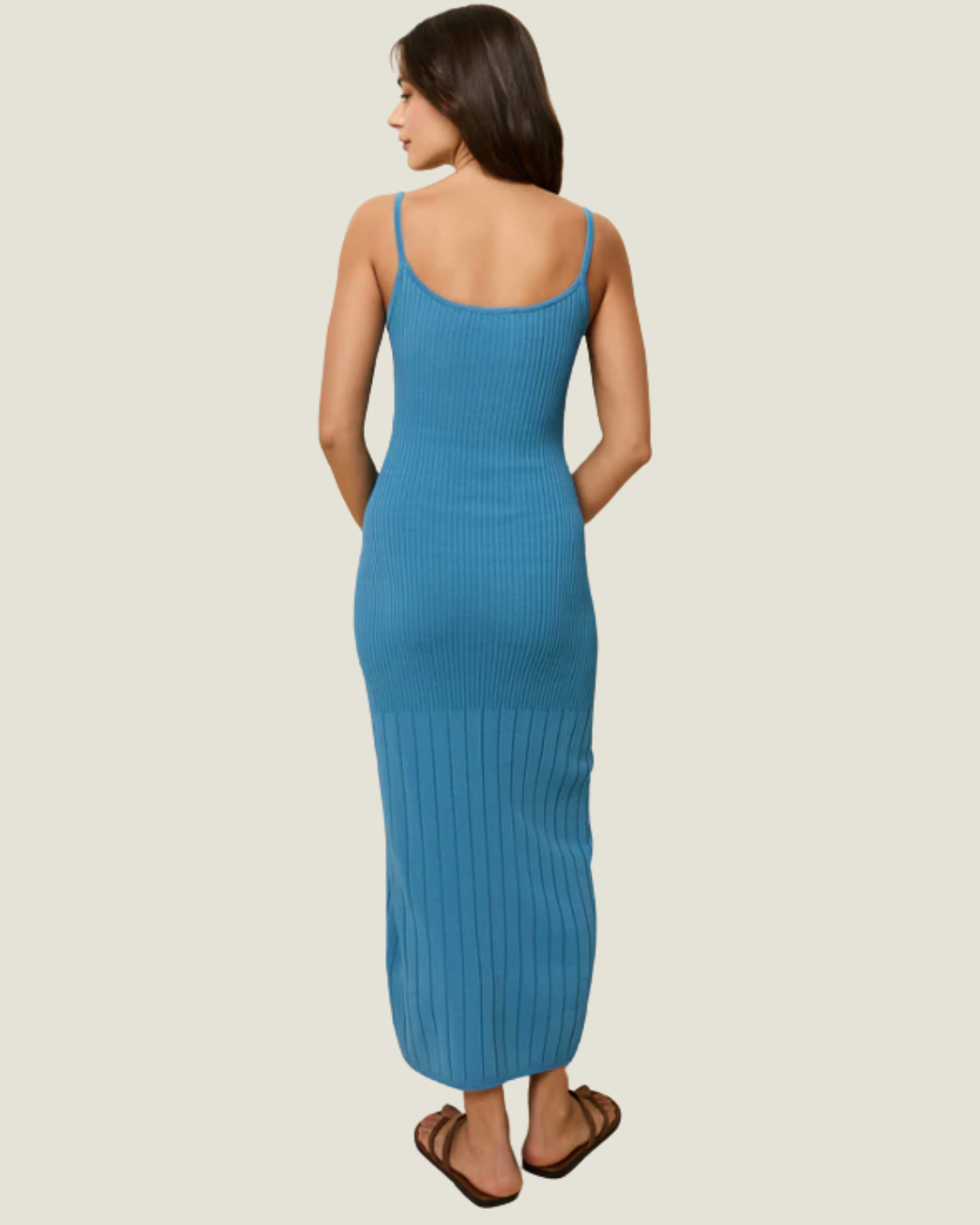 The Noel: Solid & Striped French Blue Dress