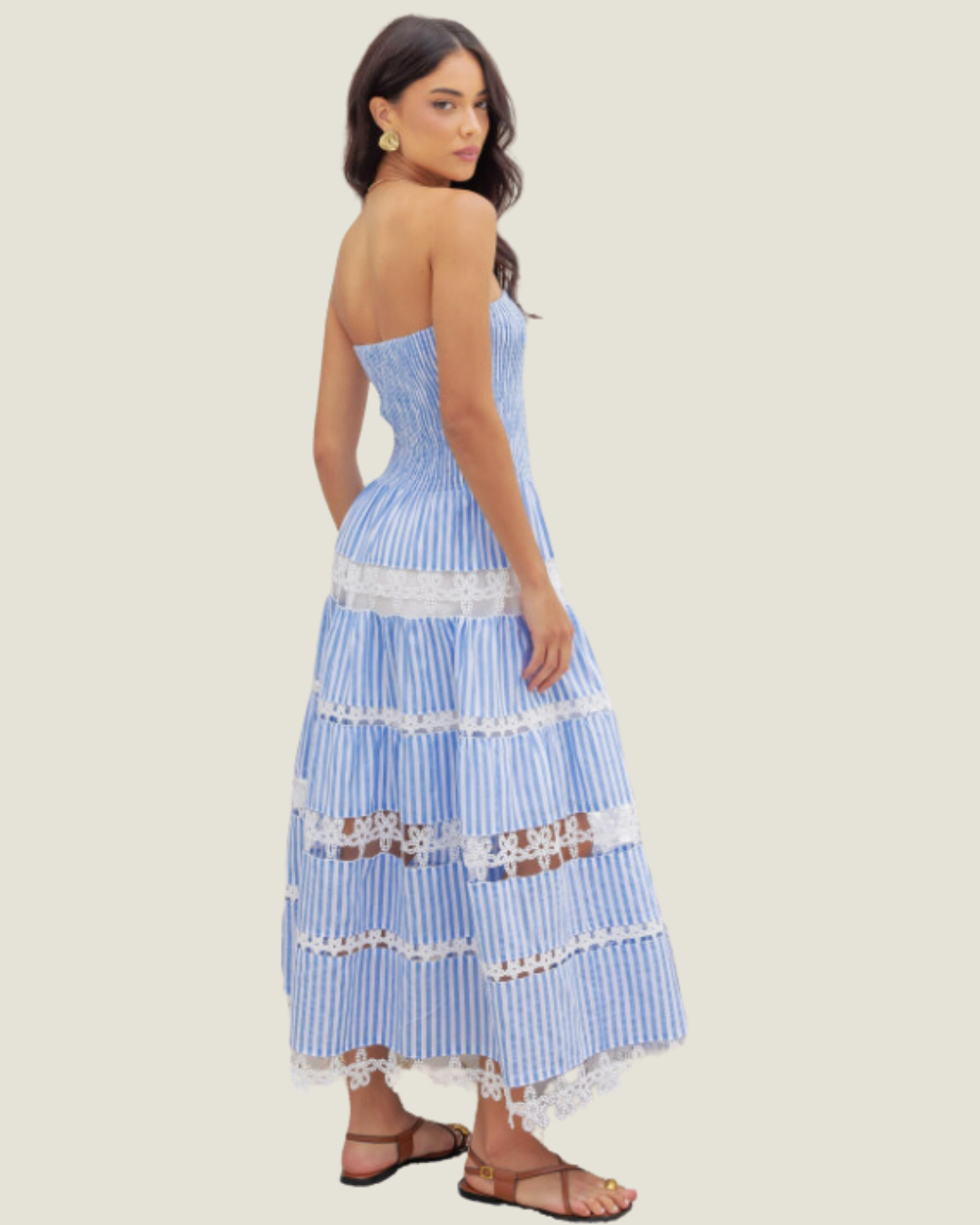 The Maryann: Navy Stripe Eyelet Midi