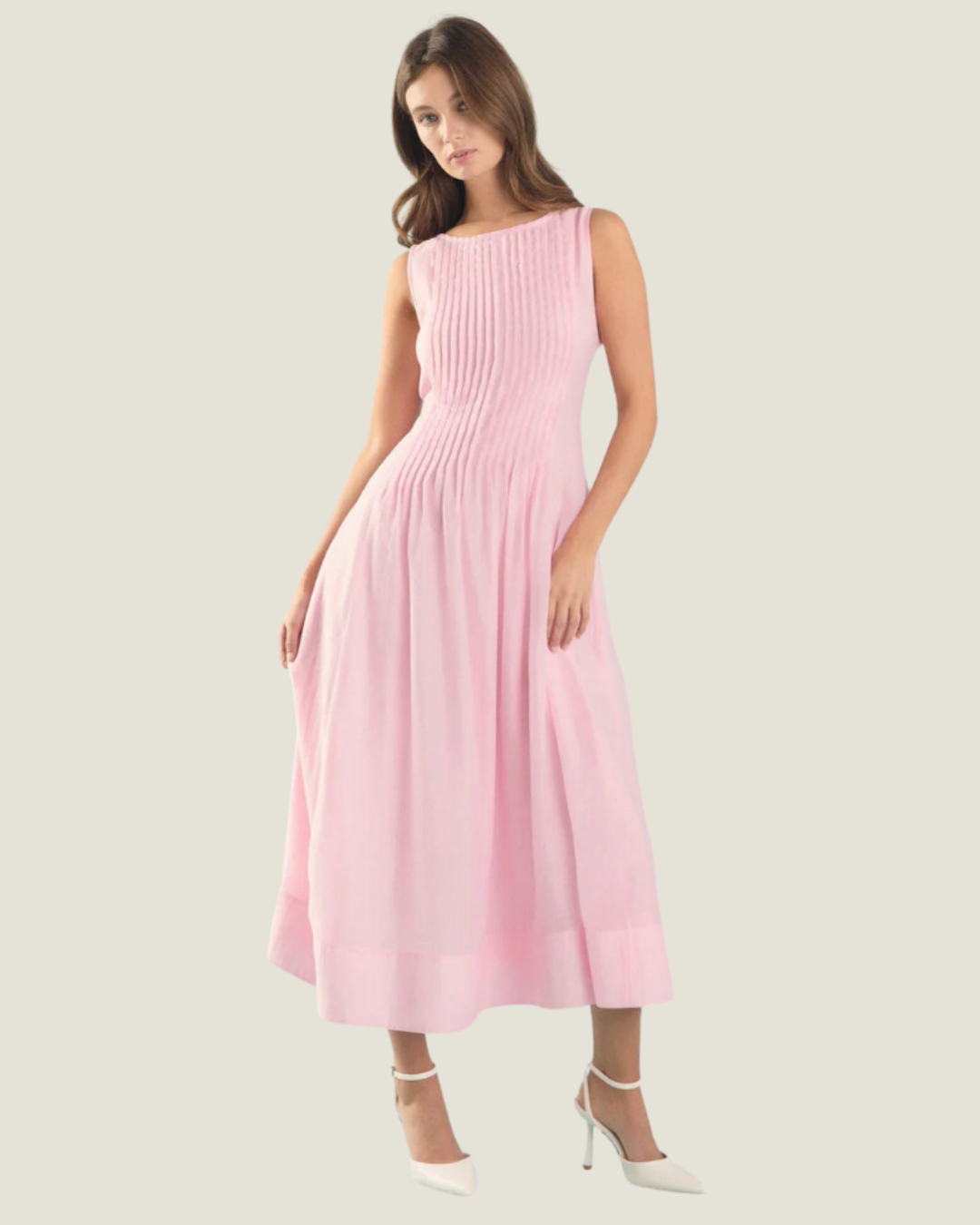 The Gemma: Pink Pintuck Midi Dress