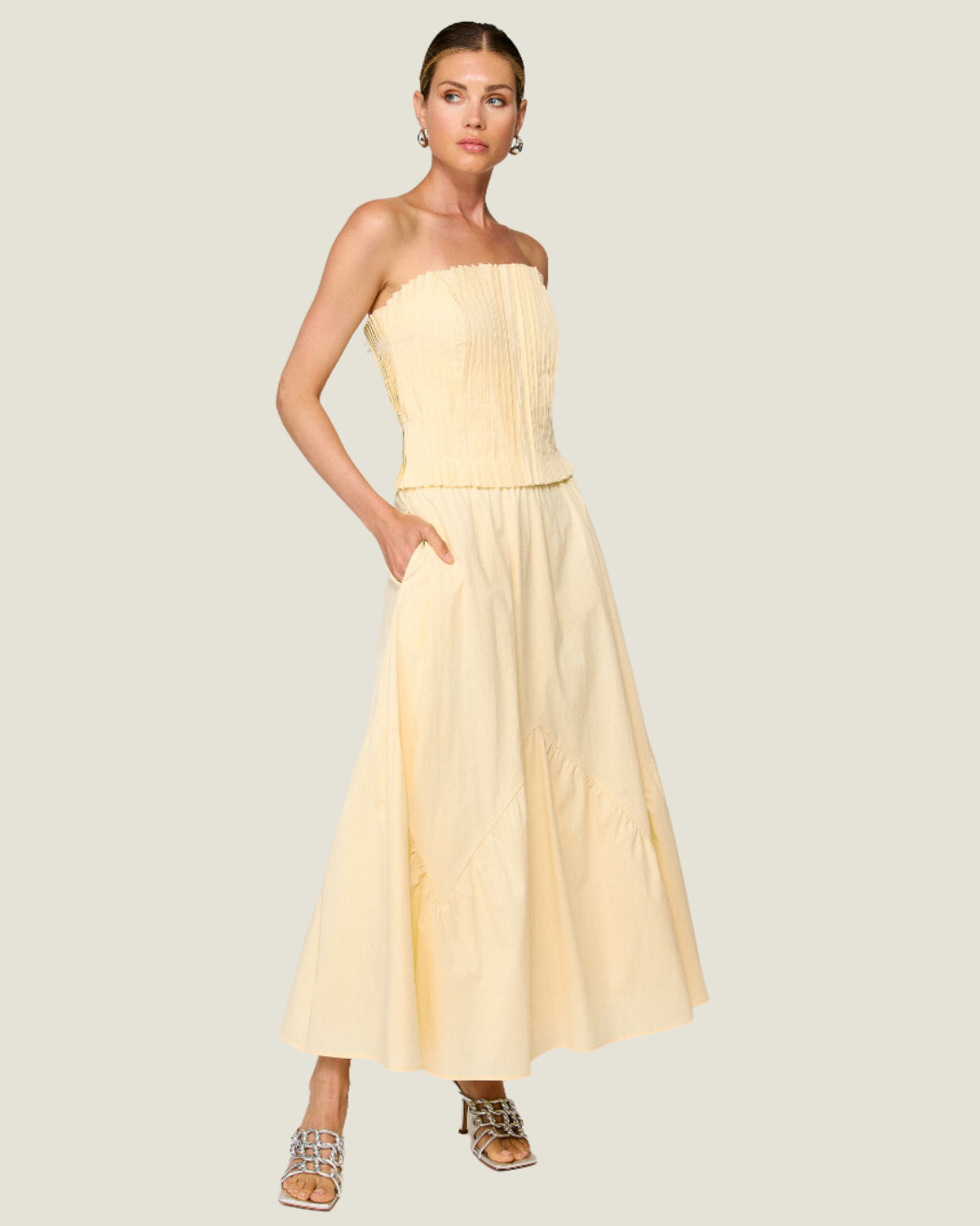 The Merritt: Light Yellow High Rise Maxi Skirt