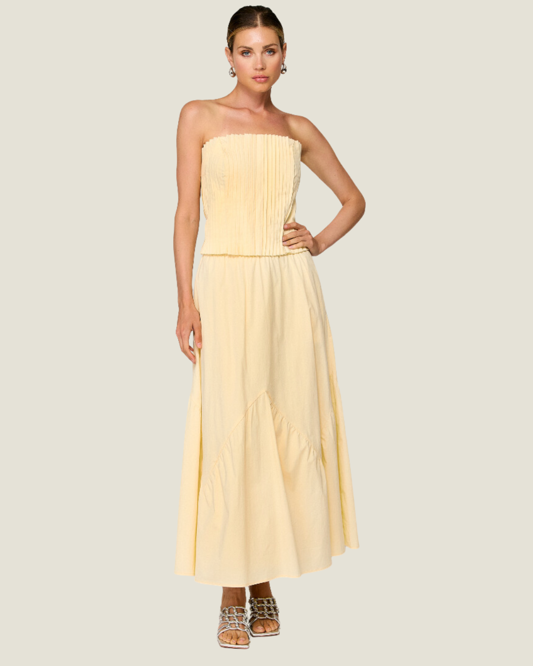 The Merritt: Light Yellow High Rise Maxi Skirt