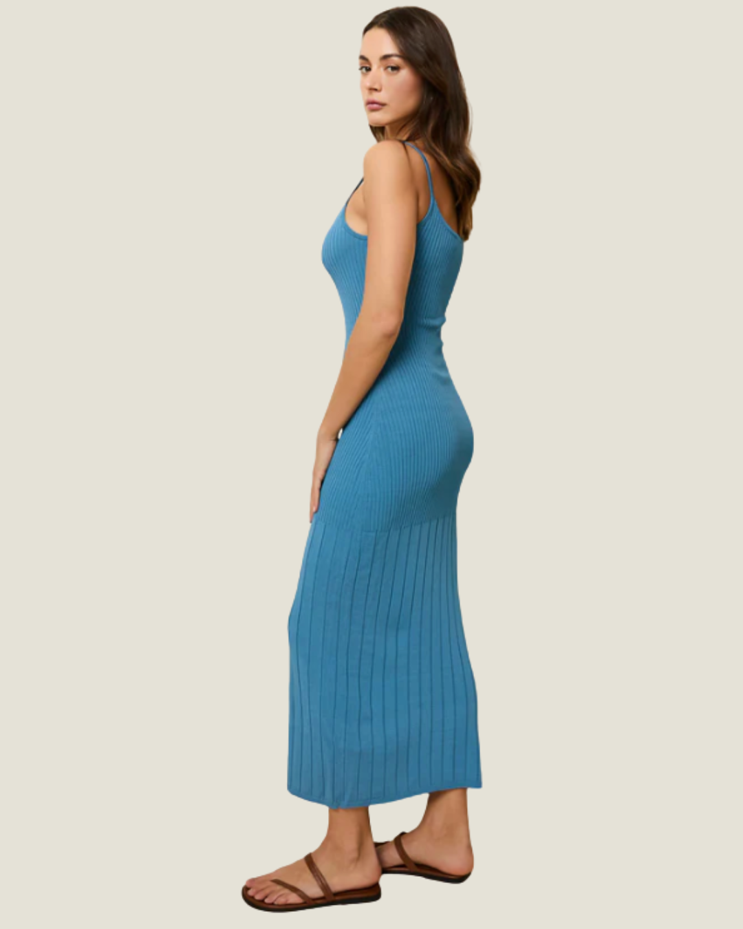 The Noel: Solid & Striped French Blue Dress