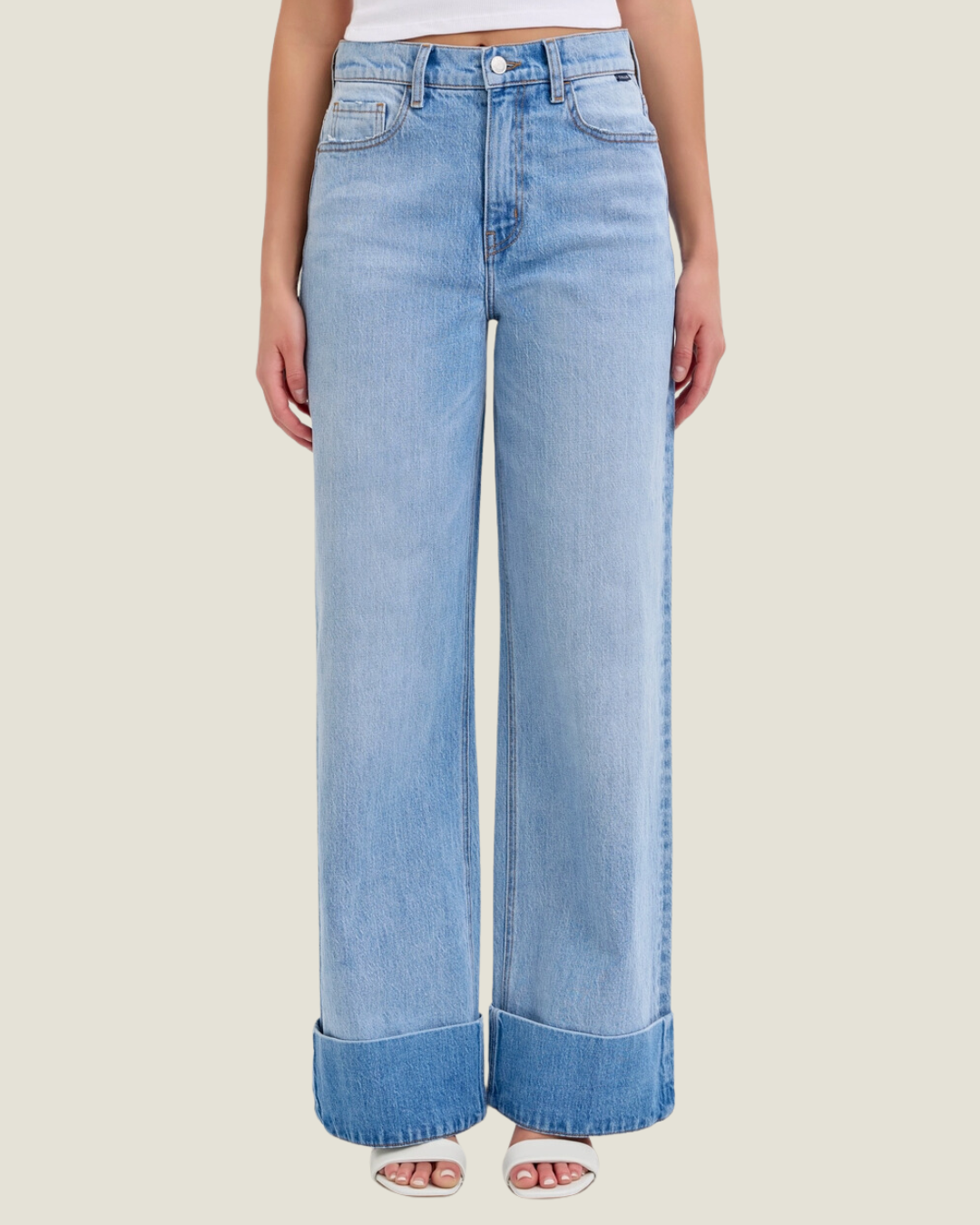 Light Wash Cuff Hem Jeans