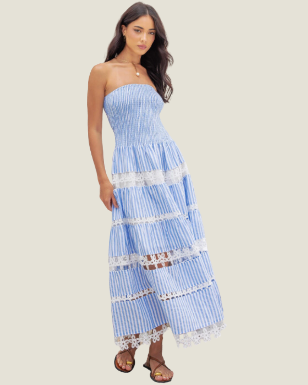 The Maryann: Navy Stripe Eyelet Midi