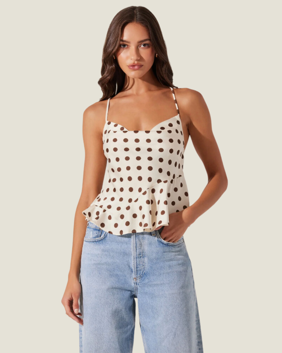 The Everli: Brown Polka Dot Top