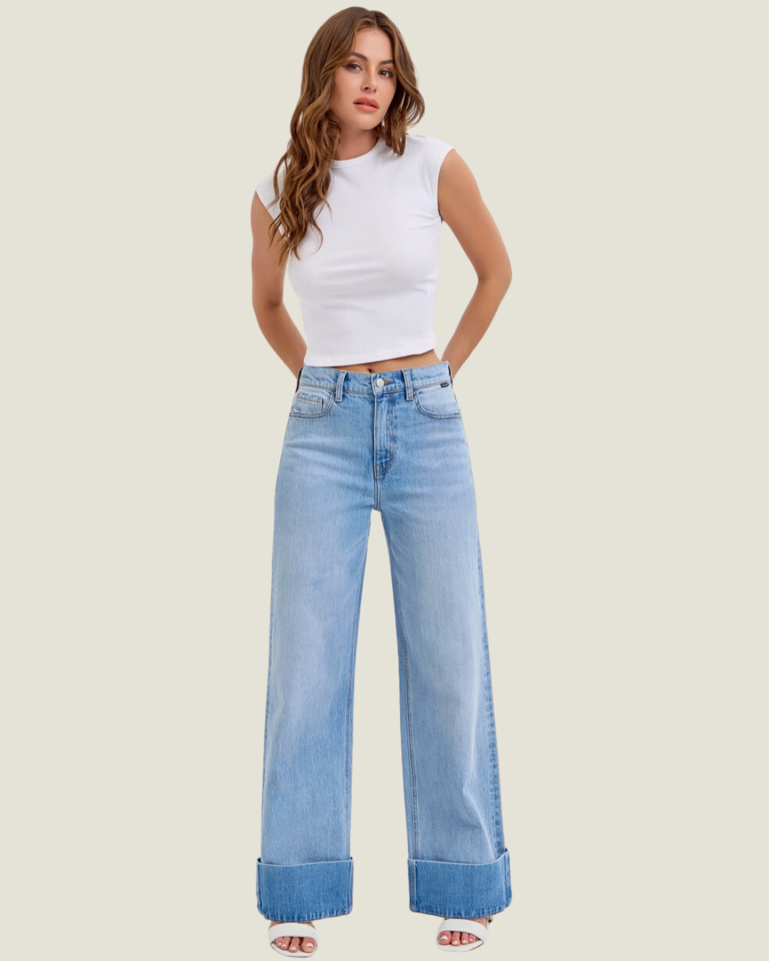 Light Wash Cuff Hem Jeans