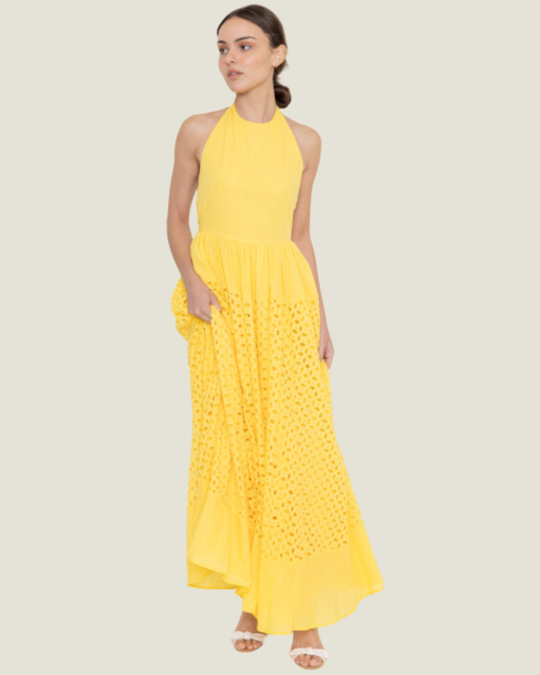The Goldie: Eyelet Halter Maxi