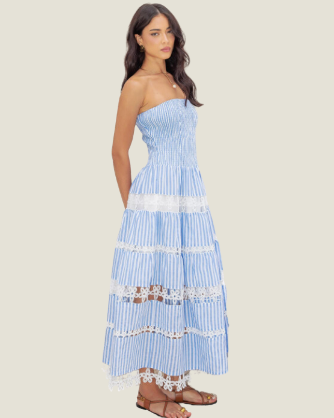 The Maryann: Navy Stripe Eyelet Midi