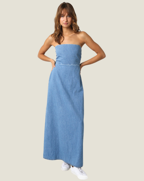 The Winona: Strapless Denim Maxi Dress S