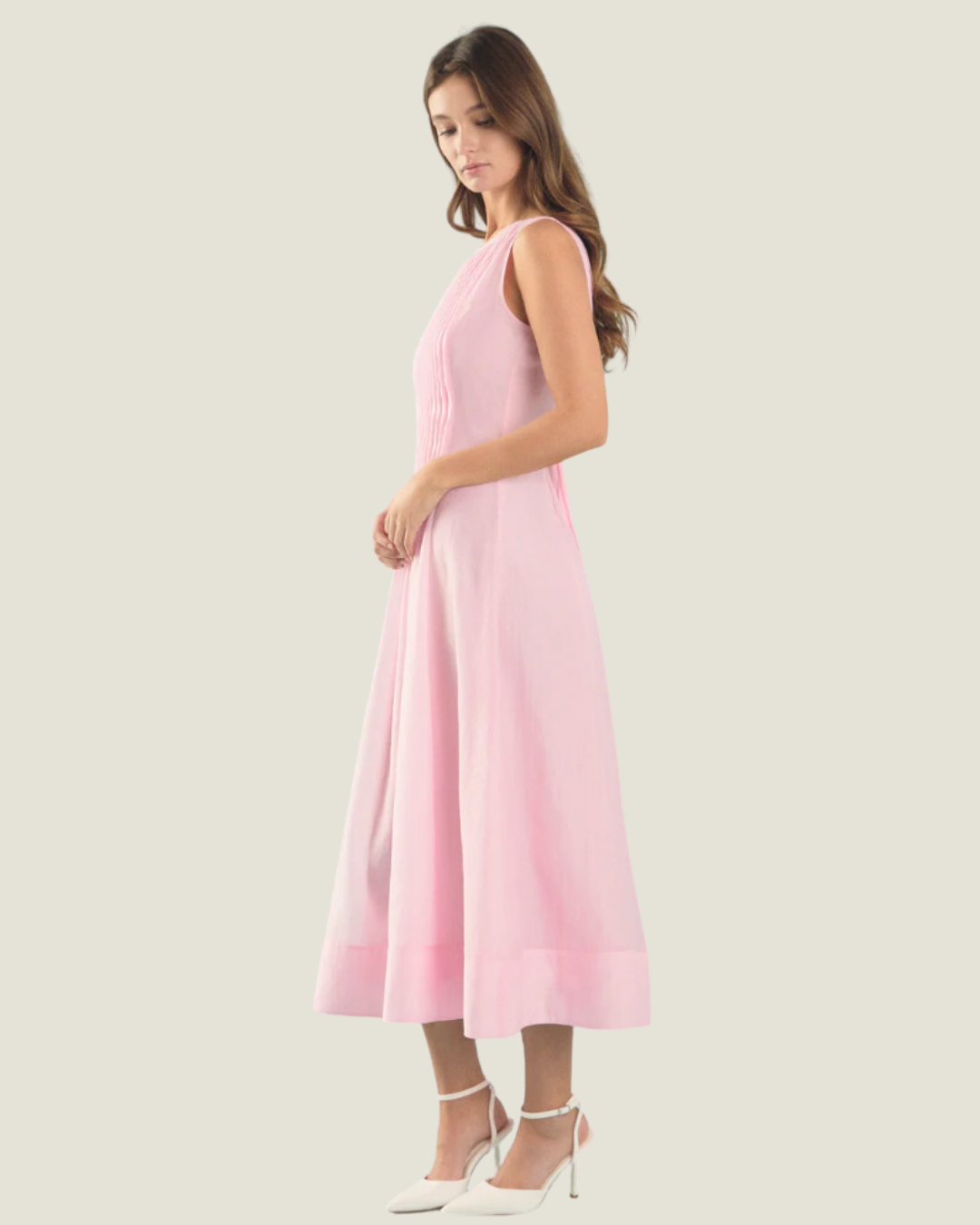 The Gemma: Pink Pintuck Midi Dress