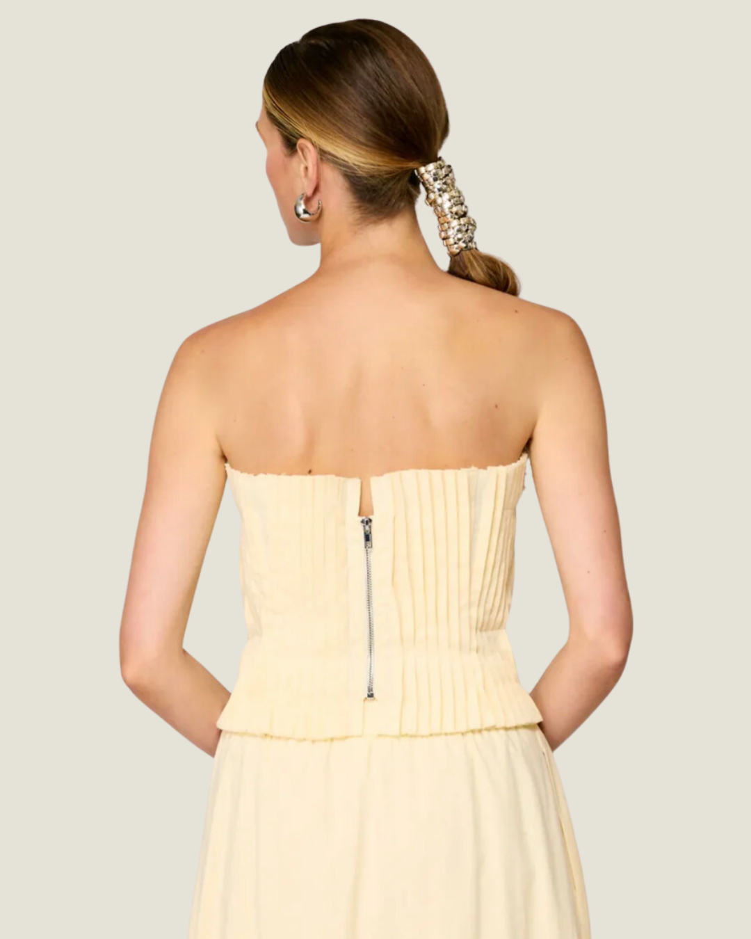 Pale Yellow Pleated Strapless Top