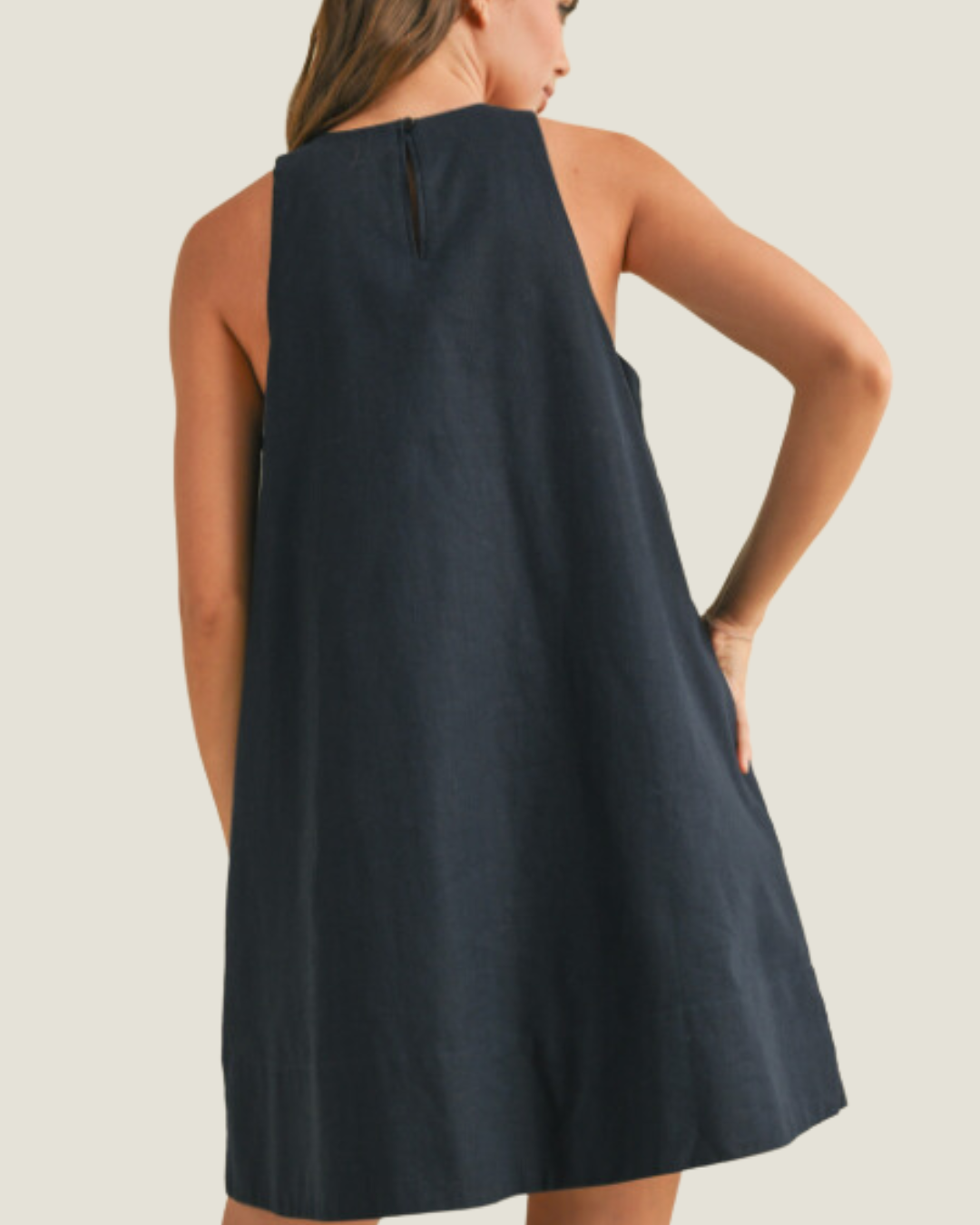 Navy Sleeveless A Line Mini Dress with Pockets